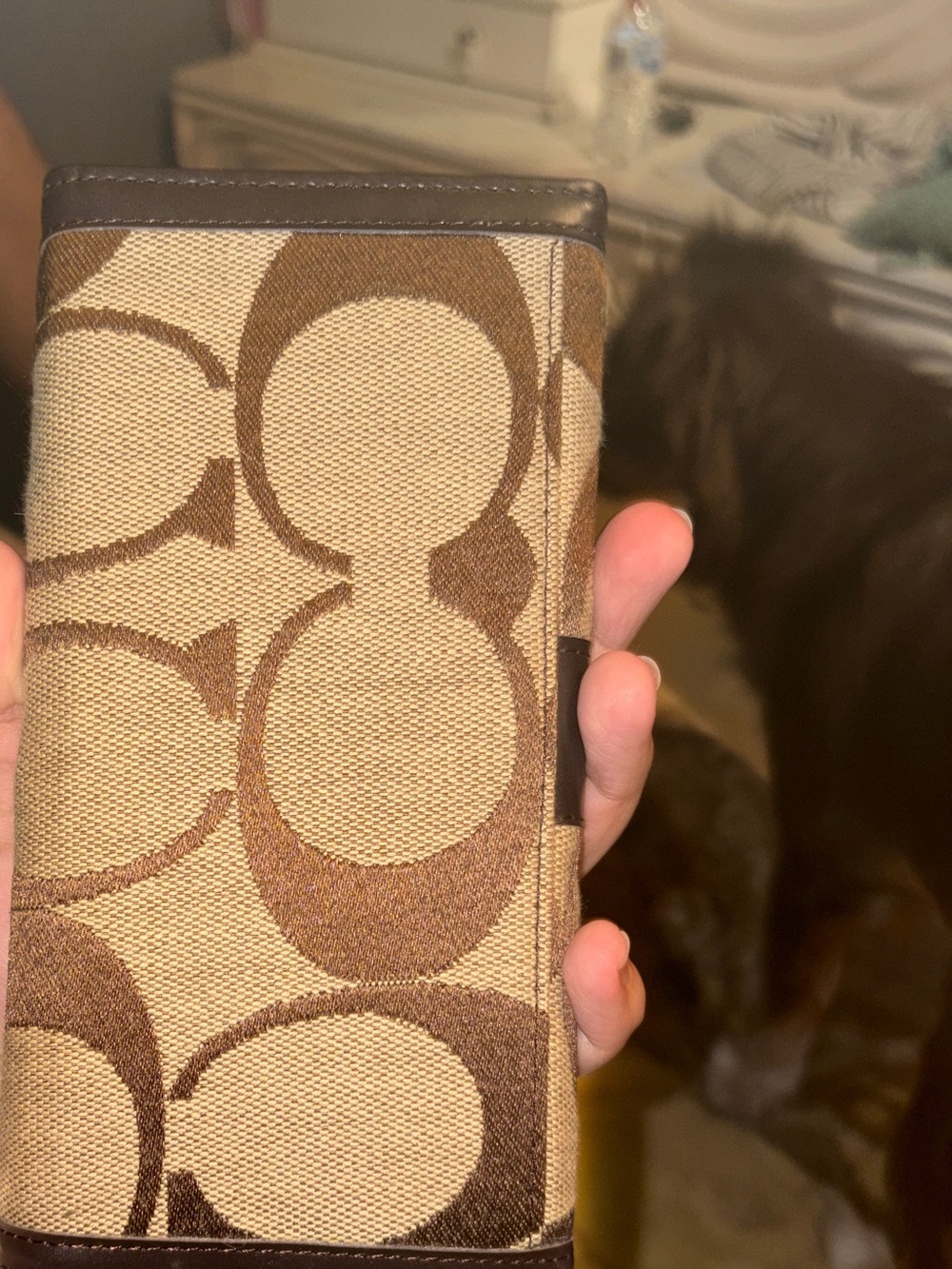 Coach Tan and Brown Signature Card Holder Wallet